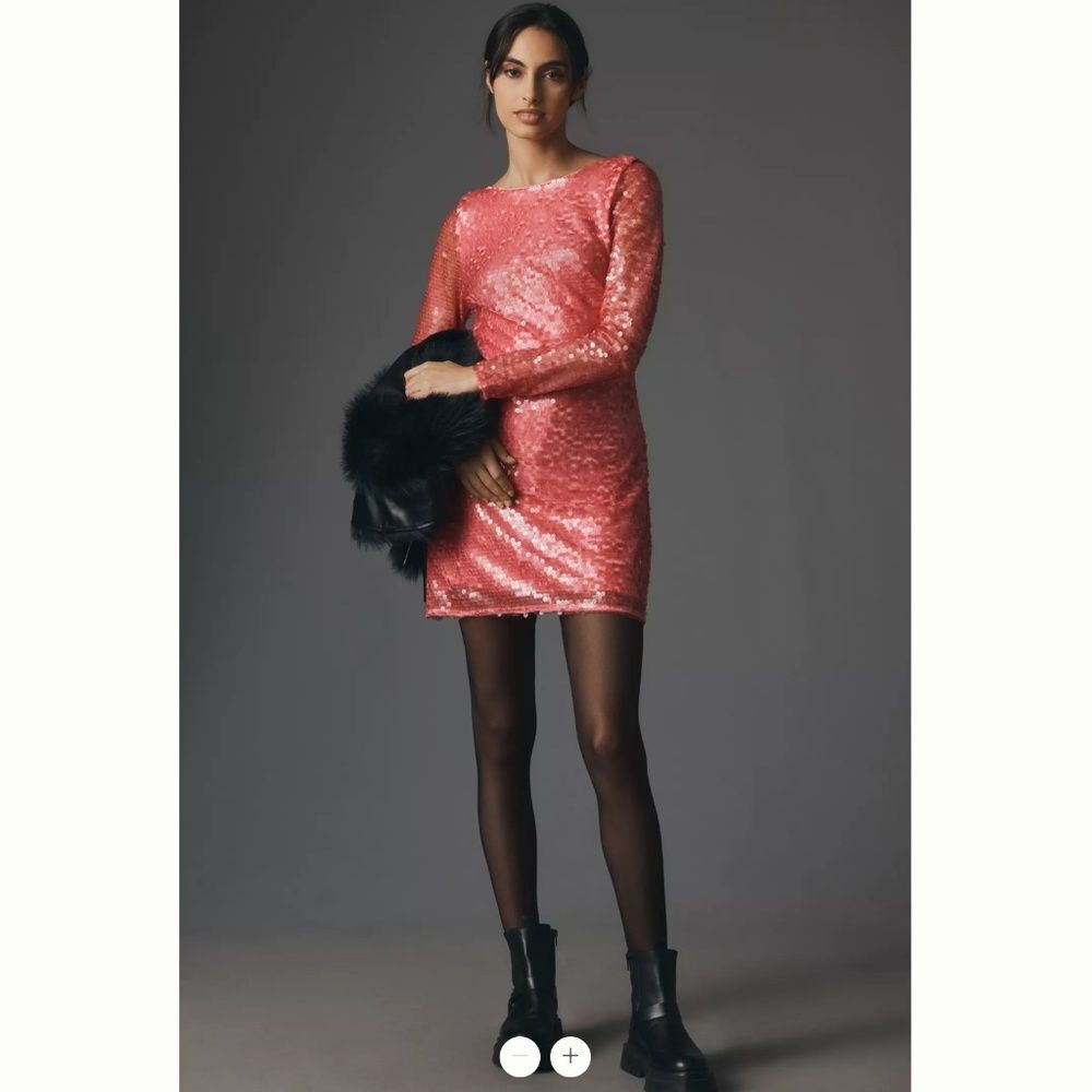 By Anthropologie Sequin Drape-Back Mini Dress